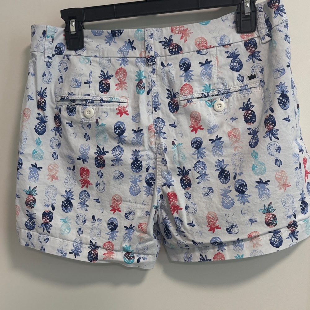 crown & ivy White Pineapple Print Cotton Shorts with Blue, Red & Teal Pineapples - Picture 3 of 5